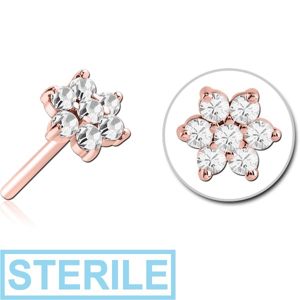 STERILE ROSE GOLD PVD COATED SURGICAL STEEL JEWELLED THREADLESS ATTACHMENT - FLOWER