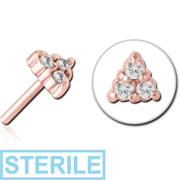 STERILE ROSE GOLD PVD COATED SURGICAL STEEL JEWELLED THREADLESS ATTACHMENT - TRIANGLE