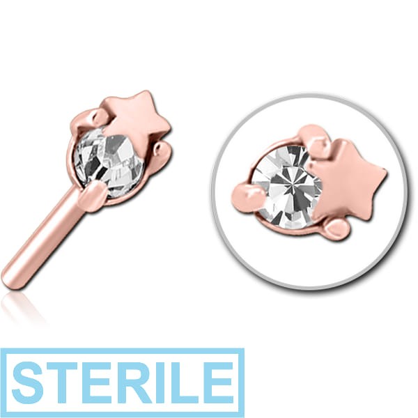 STERILE ROSE GOLD PVD COATED SURGICAL STEEL JEWELLED THREADLESS ATTACHMENT - STAR AND GEM