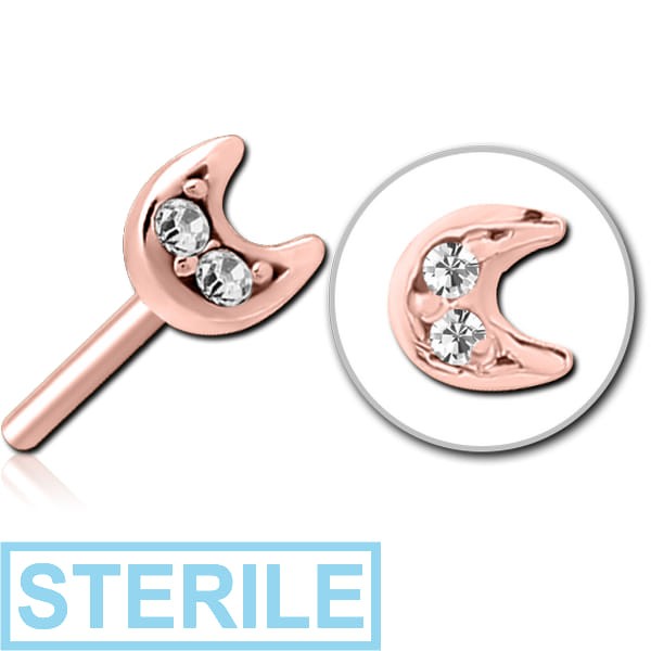 STERILE ROSE GOLD PVD COATED SURGICAL STEEL JEWELLED THREADLESS ATTACHMENT - CRESCENT PRONGS