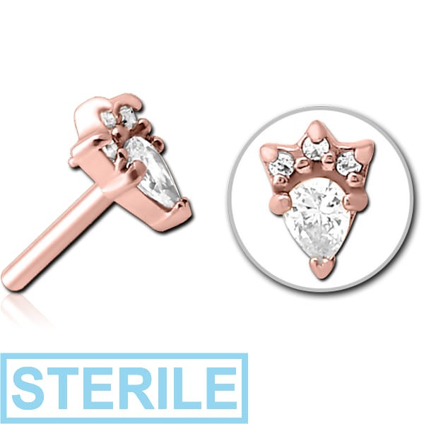 STERILE ROSE GOLD PVD COATED SURGICAL STEEL JEWELLED THREADLESS ATTACHMENT - JESTER HAT
