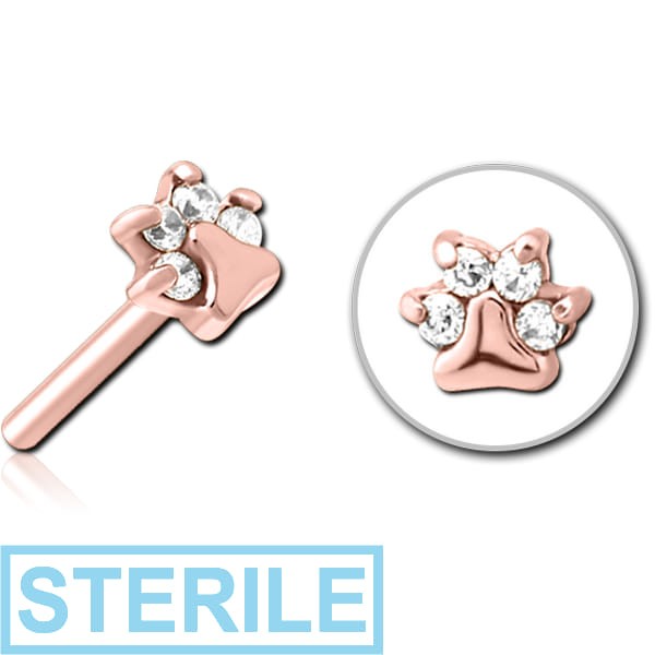 STERILE ROSE GOLD PVD COATED SURGICAL STEEL JEWELLED THREADLESS ATTACHMENT - ANIMAL PAW