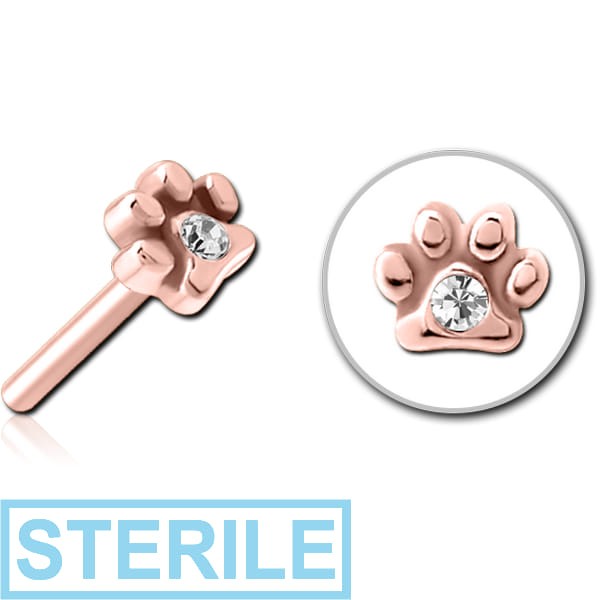 STERILE ROSE GOLD PVD COATED SURGICAL STEEL JEWELLED THREADLESS ATTACHMENT - ANIMAL PAW CENTER GEM