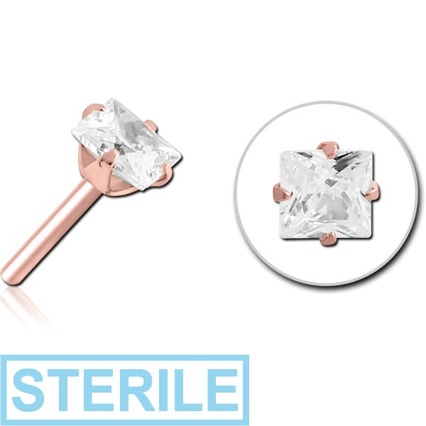 STERILE ROSE GOLD PVD COATED SURGICAL STEEL JEWELLED THREADLESS ATTACHMENT - SQUARE