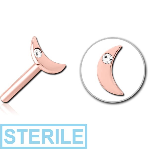 STERILE ROSE GOLD PVD COATED SURGICAL STEEL JEWELLED THREADLESS ATTACHMENT - CRESCENT SINGLE GEM