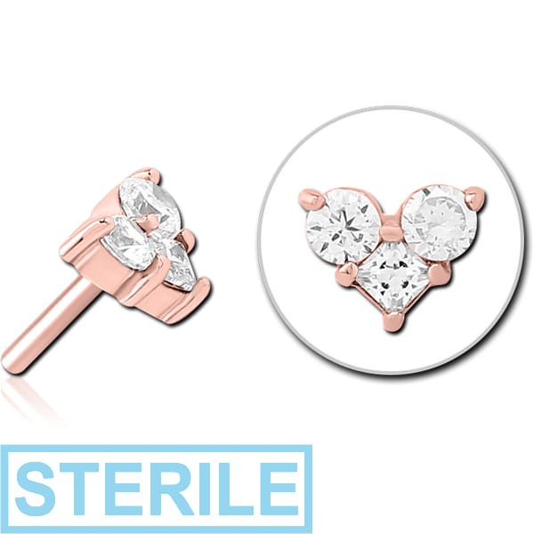 STERILE ROSE GOLD PVD COATED SURGICAL STEEL JEWELLED THREADLESS ATTACHMENT