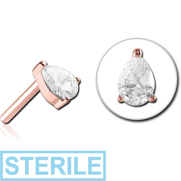 STERILE ROSE GOLD PVD COATED SURGICAL STEEL JEWELLED THREADLESS ATTACHMENT - DROP