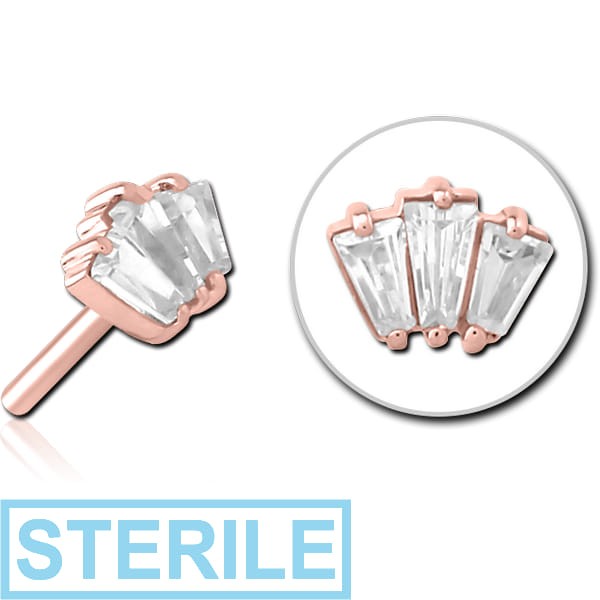 STERILE ROSE GOLD PVD COATED SURGICAL STEEL JEWELLED THREADLESS ATTACHMENT