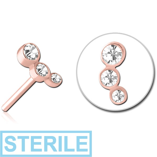 STERILE ROSE GOLD PVD COATED SURGICAL STEEL JEWELLED THREADLESS ATTACHMENT - TRIPLE JEWEL