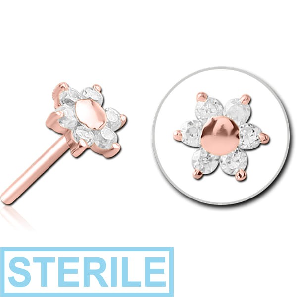 STERILE ROSE GOLD PVD COATED SURGICAL STEEL JEWELLED THREADLESS ATTACHMENT - FLOWER