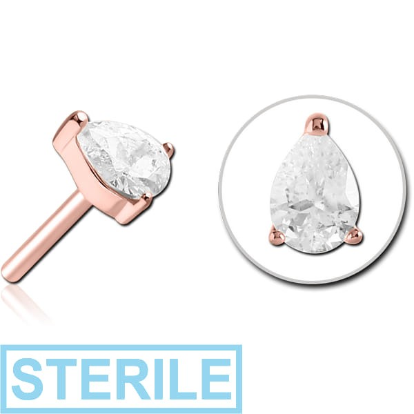 STERILE ROSE GOLD PVD COATED SURGICAL STEEL JEWELLED THREADLESS ATTACHMENT - DROP