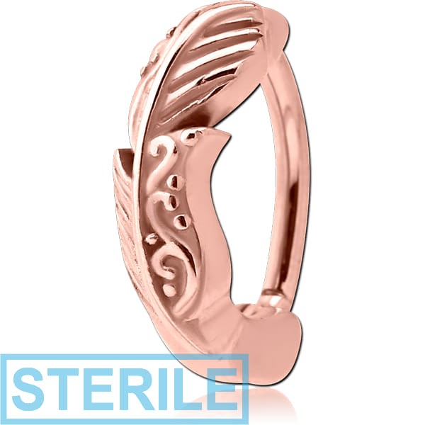STERILE ROSE GOLD PVD COATED SURGICAL STEEL BELLY CLICKER - FANCY FEATHER