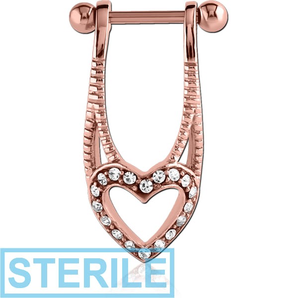 STERILE ROSE GOLD PVD COATED SURGICAL STEEL JEWELLED CARTILAGE SHIELD - BIG HEART