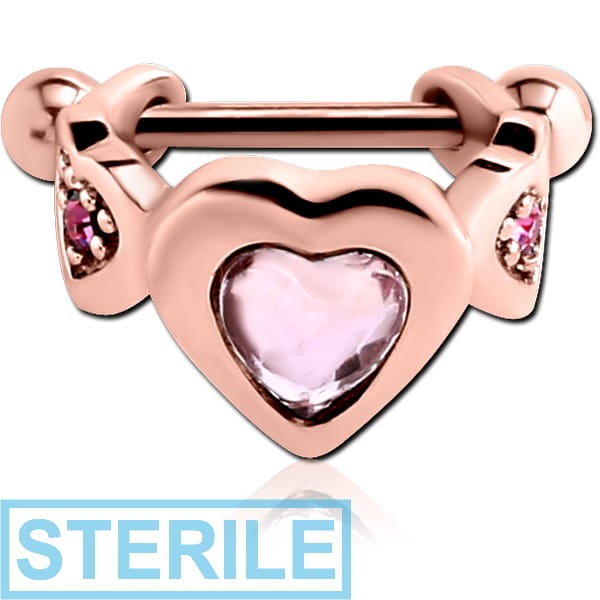STERILE ROSE GOLD PVD COATED SURGICAL STEEL JEWELLED CARTILAGE SHIELD - THREE HEARTS