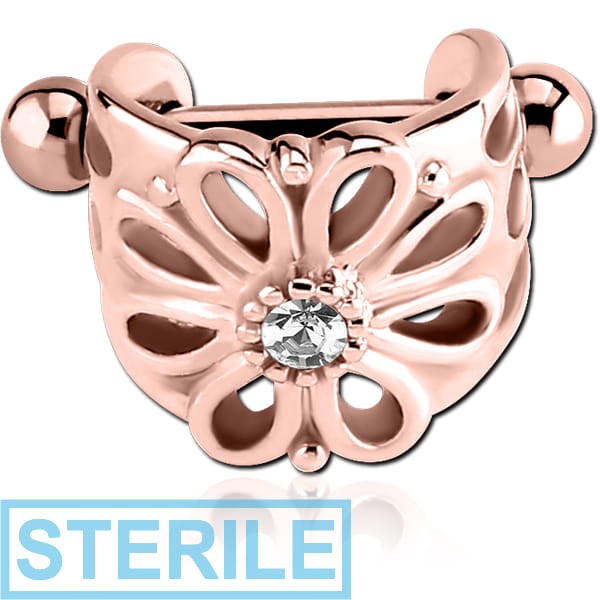 STERILE ROSE GOLD PVD COATED SURGICAL STEEL JEWELLED CARTILAGE SHIELD