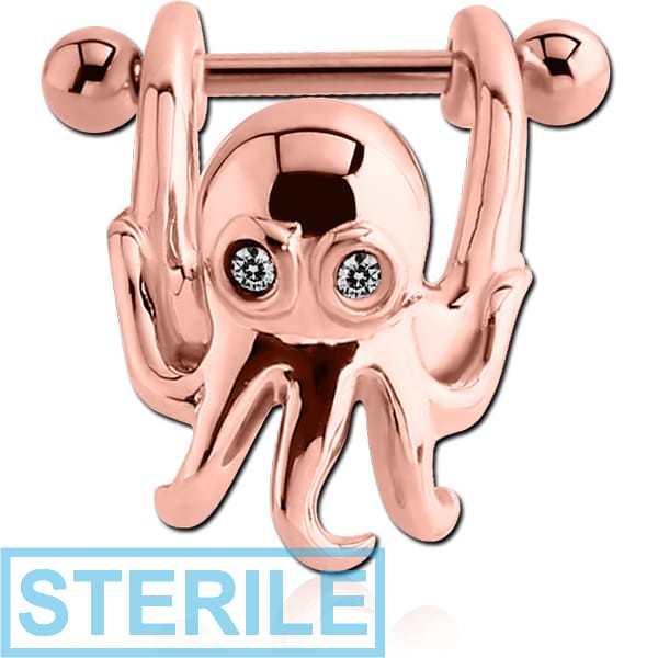 STERILE ROSE GOLD PVD COATED SURGICAL STEEL PREMIUM CRYSTAL JEWELLED CARTILAGE SHIELD - SQUID