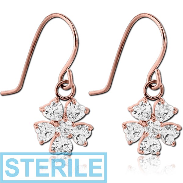 STERILE ROSE GOLD PVD COATED SURGICAL STEEL JEWELLED EARRINGS - FLOWER