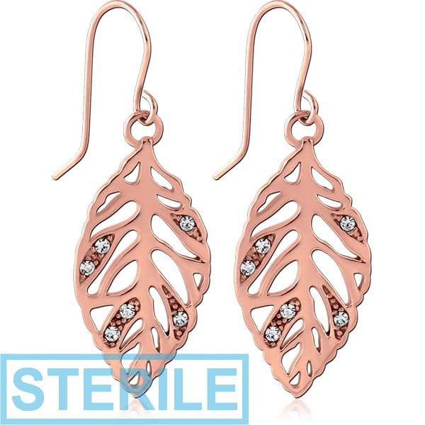 STERILE ROSE GOLD PVD COATED SURGICAL STEEL EARRINGS - BIG LEAFS