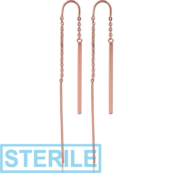 STERILE ROSE GOLD PVD COATED SURGICAL STEEL CHAIN EARRINGS PAIR - HANGING BARS