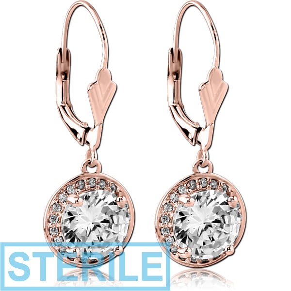STERILE ROSE GOLD PVD COATED SURGICAL STEEL JEWELLED EARRINGS PAIR