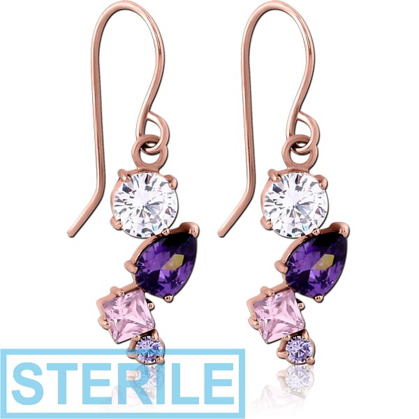 STERILE ROSE GOLD PVD COATED SURGICAL STEEL JEWELLED EARRINGS