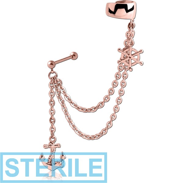 STERILE SURGICAL STEEL EAR CUFF CHAIN - ANCHOR AND HELM