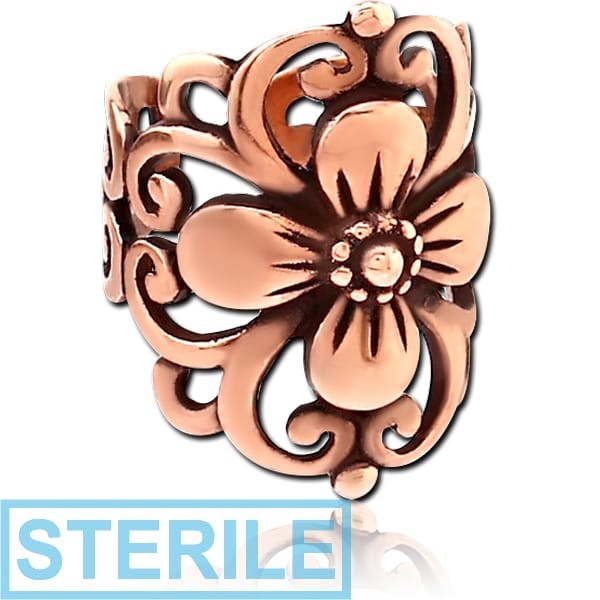 STERILE ROSE GOLD PVD COATED SURGICAL STEEL EAR CUFF - FANCY FLOWER