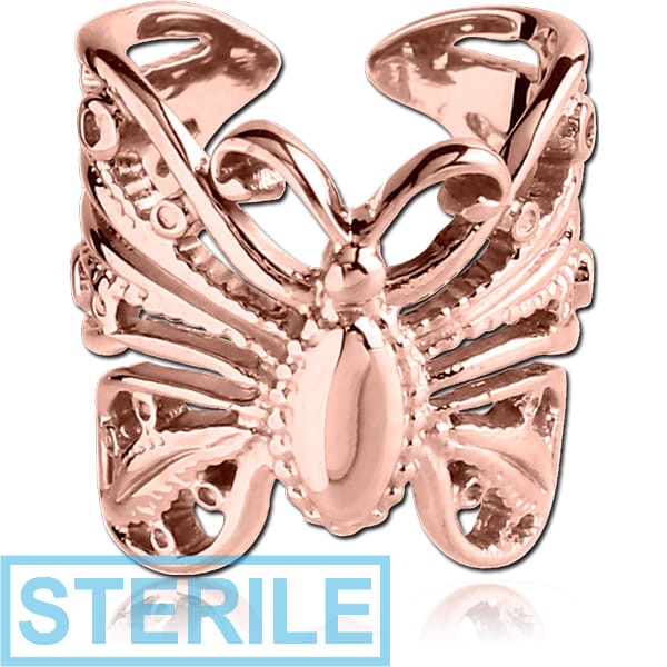 STERILE ROSE GOLD PVD COATED SURGICAL STEEL EAR CUFF - FANCY BUTTERFLY