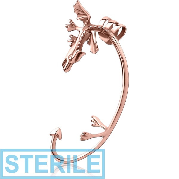 STERILE ROSE GOLD PVD COATED SURGICAL STEEL EAR CUFF - LEFT - DRAGON