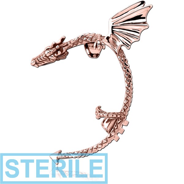 STERILE ROSE GOLD PVD COATED SURGICAL STEEL EAR CUFF - LEFT - DRAGON