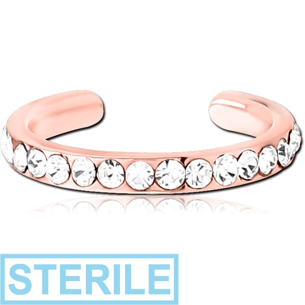 STERILE ROSE GOLD PVD COATED SURGICAL STEEL JEWELLED EAR CUFF