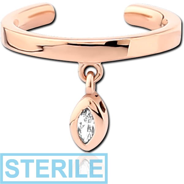 STERILE ROSE GOLD PVD COATED SURGICAL STEEL JEWELLED EAR CUFF