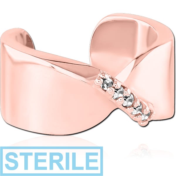STERILE ROSE GOLD PVD COATED SURGICAL STEEL JEWELLED EAR CUFF