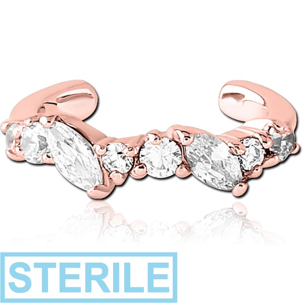 STERILE ROSE GOLD PVD COATED SURGICAL STEEL JEWELLED EAR CUFF