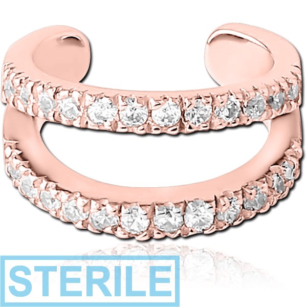 STERILE ROSE GOLD PVD COATED SURGICAL STEEL JEWELLED EAR CUFF
