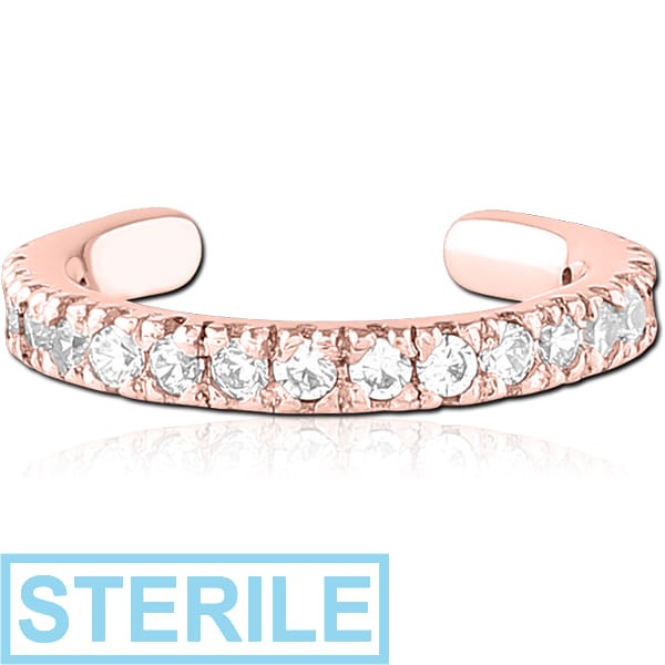 STERILE ROSE GOLD PVD COATED SURGICAL STEEL JEWELLED EAR CUFF