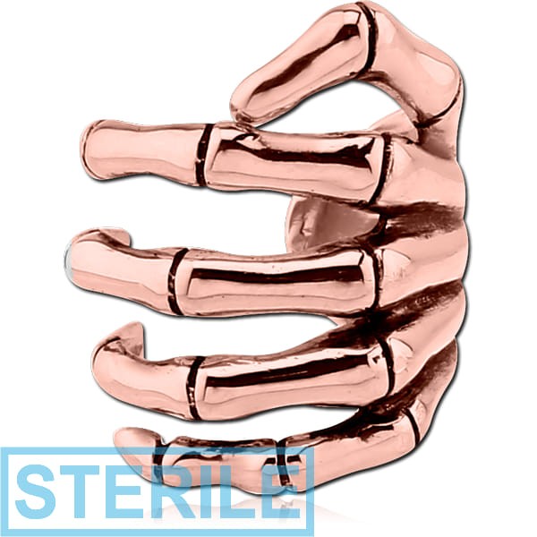 STERILE ROSE GOLD PVD COATED SURGICAL STEEL EAR CUFF - SKELETON HAND