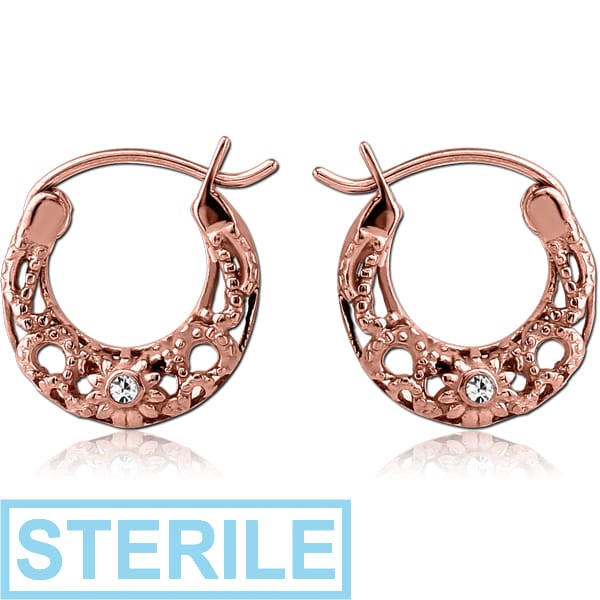 STERILE ROSE GOLD PVD COATED SURGICAL STEEL JEWELLED HOOP EARRINGS