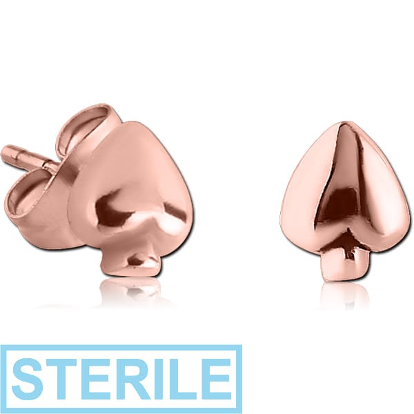 STERILE ROSE GOLD PVD COATED SURGICAL STEEL EAR STUDS PAIR - SPADE