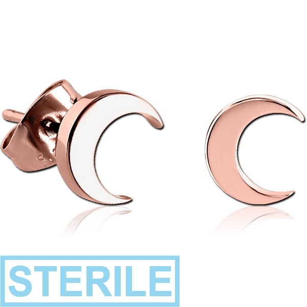 STERILE ROSE GOLD PVD COATED SURGICAL STEEL EAR STUDS PAIR - CRESCENT