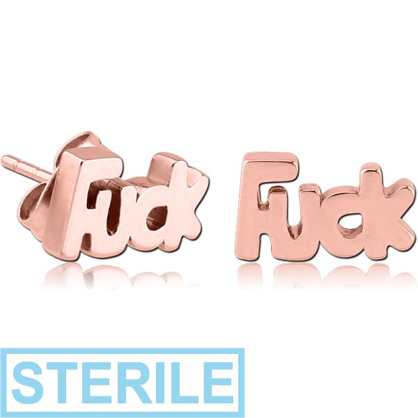 STERILE ROSE GOLD PVD COATED SURGICAL STEEL EAR STUDS PAIR - FUCK