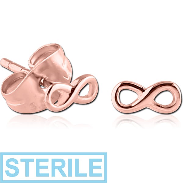 STERILE ROSE GOLD PVD COATED SURGICAL STEEL EAR STUDS PAIR - INFINITY
