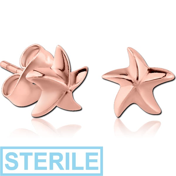 STERILE ROSE GOLD PVD COATED SURGICAL STEEL EAR STUDS PAIR - STARFISH