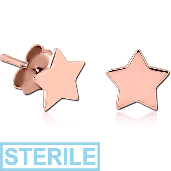 STERILE ROSE GOLD PVD COATED SURGICAL STEEL EAR STUDS PAIR - STAR FLAT