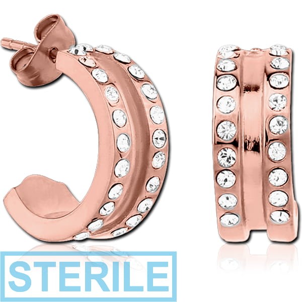 STERILE ROSE GOLD PVD COATED SURGICAL STEEL PREMIUM CRYSTALS JEWELLED HUGGIE PAIR