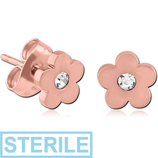 STERILE ROSE GOLD PVD COATED SURGICAL STEEL EAR STUDS PAIR - FLOWER