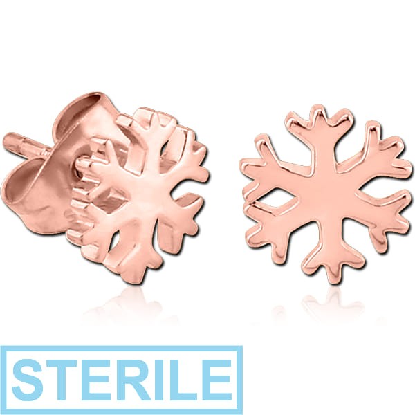 STERILE ROSE GOLD PVD COATED SURGICAL STEEL EAR STUDS PAIR - SNOWFLAKE