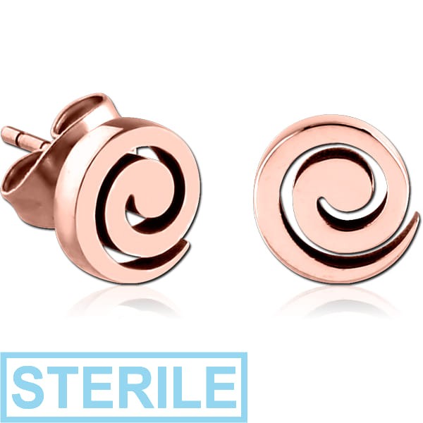 STERILE ROSE GOLD PVD COATED SURGICAL STEEL EAR STUDS PAIR - SPIRAL