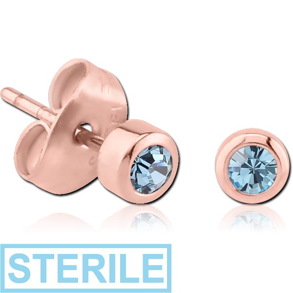STERILE ROSE GOLD PVD COATED SURGICAL STEEL JEWELLED EAR STUDS PAIR