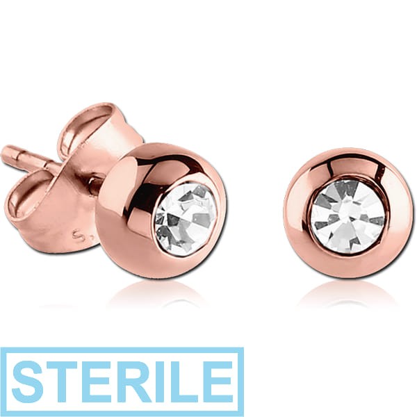 STERILE ROSE GOLD PVD COATED SURGICAL STEEL EAR STUDS PAIR